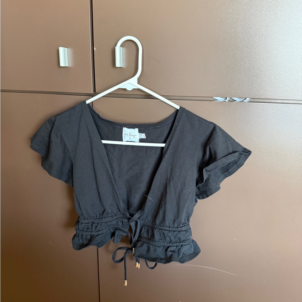 Black Women's Top with Tie Detail